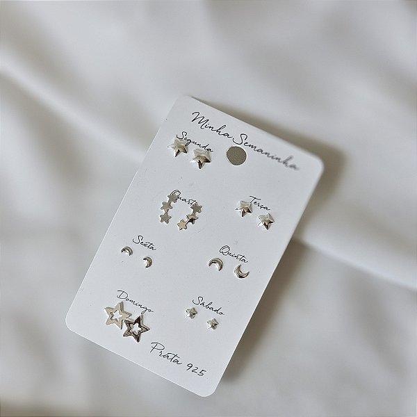 Kit 7 brincos para semana prata 925 6937505