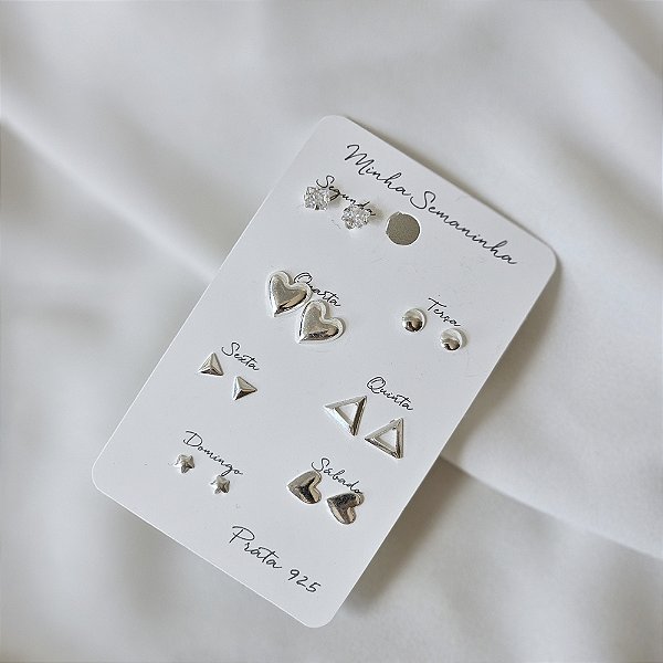 Kit 7 brincos para semana prata 925 6937105