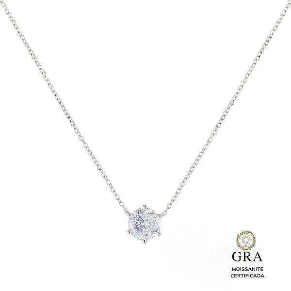 Colar Elaine Palma ponto de luz moissanite 8 mm prata 925