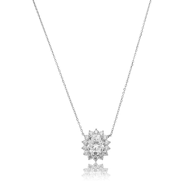 Colar Elaine Palma oval moissanite prata 925