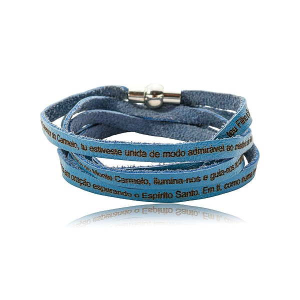 Pulseira Fernanda Villela couro azul oração N Sra do Carmo