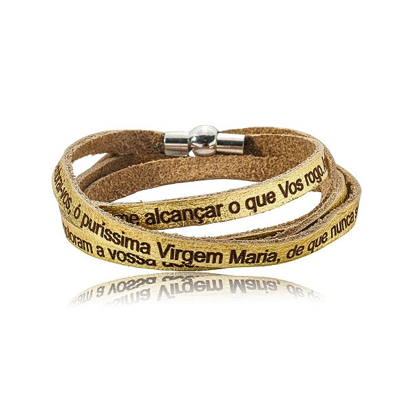 Pulseira Fernanda Villela couro dourado lembrai-vos
