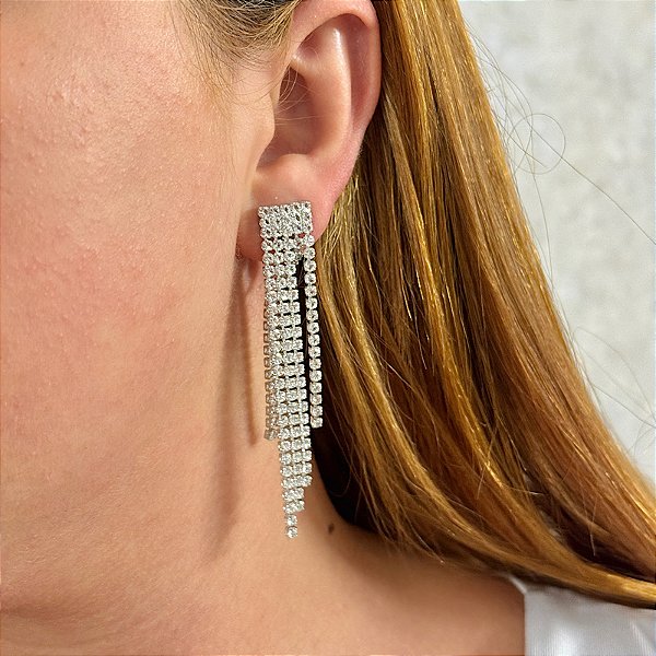 Brinco pressão franja zircônia ródio semijoia 7018105