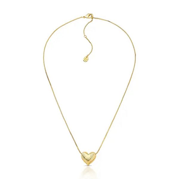 Colar pingente coração frisado ouro semijoia