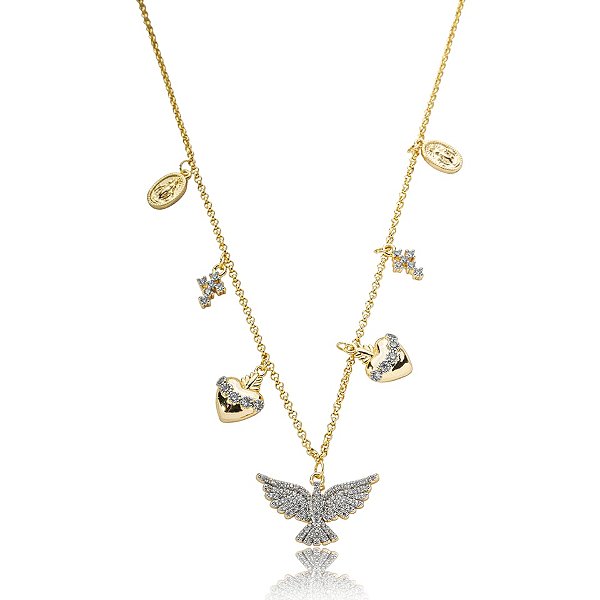 Colar penduricalhos Espírito Santo zircônia ouro semijoia