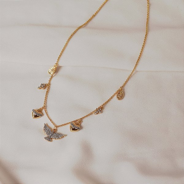 Colar penduricalhos Espírito Santo zircônia ouro semijoia