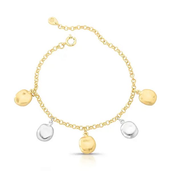 Pulseira penduricalho mix ouro e ródio fosco semijoia