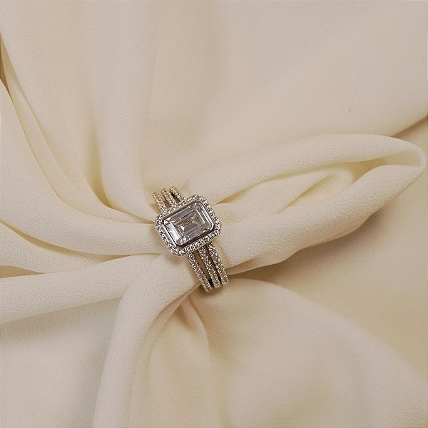 Kit 3 anéis zircônia ródio semijoia