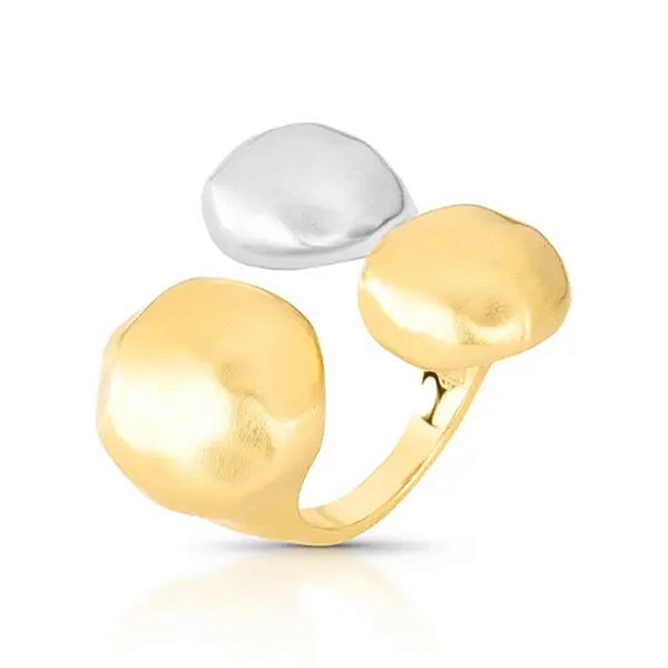 Anel orgânico mix ouro e ródio fosco semijoia