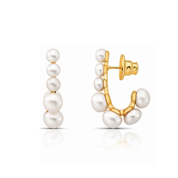 Brinco pérolas shell ouro semijoia