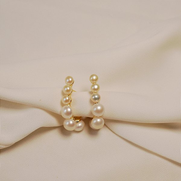 Brinco pérolas shell ouro semijoia