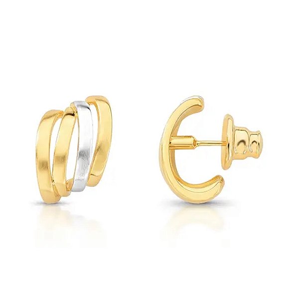 Brinco ear hook aros ouro e ródio fosco semijoia