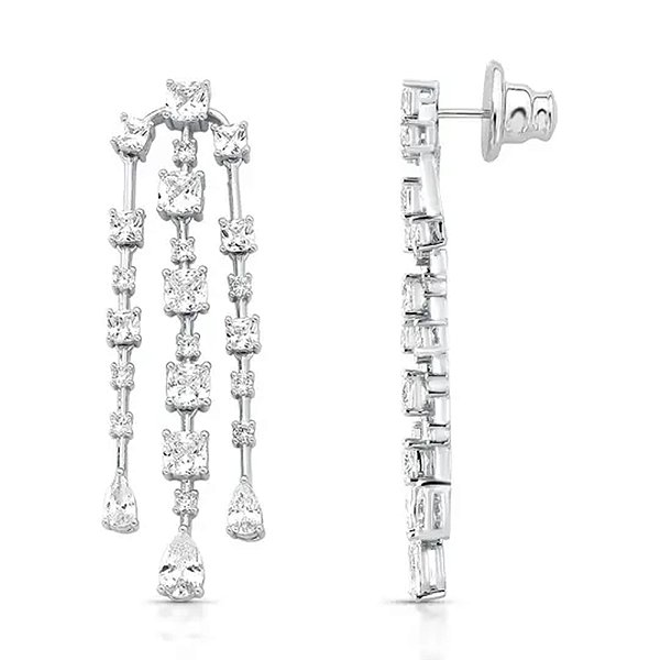 Brinco franja zircônia ródio semijoia