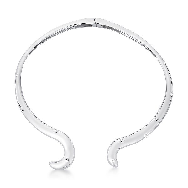 Colar aro curvo mini esferas ródio semijoia