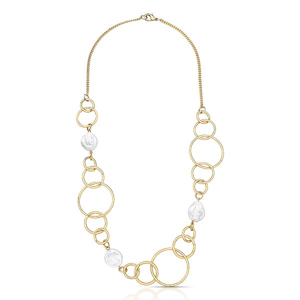 Colar elos pérolas água doce ouro semijoia