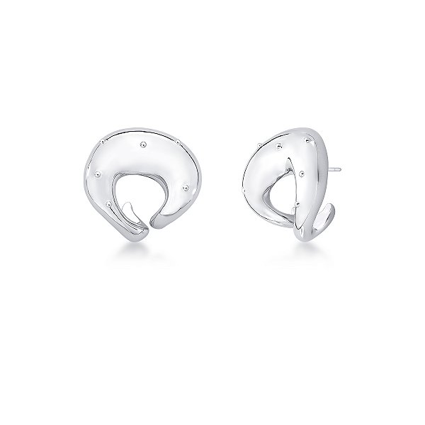 Brinco curvado mini esferas ródio semijoia