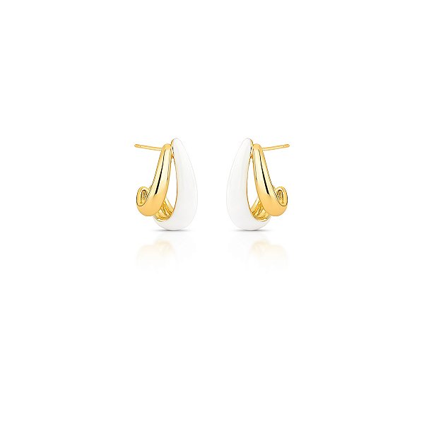 Brinco aro duplo esmaltado branco ouro semijoia