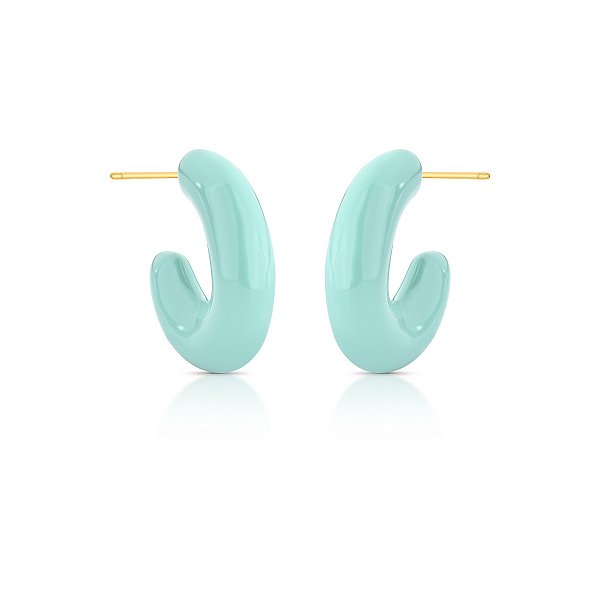 Brinco meia argola esmaltada verde água ouro semijoia