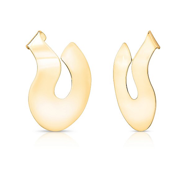 Maxi brinco curvado liso ouro semijoia