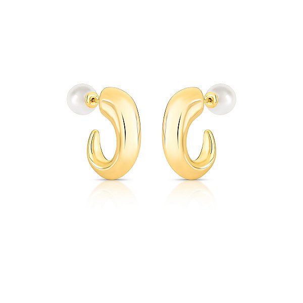 Brinco ear jacket curvo pérola shell ouro semijoia