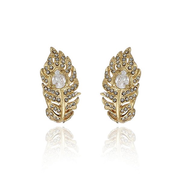 Brinco Claudia Arbex pavão cristais ouro vintage