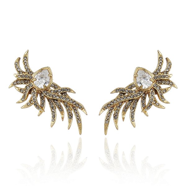 Brinco Claudia Arbex pavão cristais ouro vintage