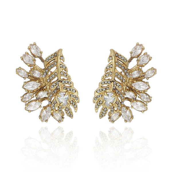 Brinco Claudia Arbex pavão cristais ouro vintage