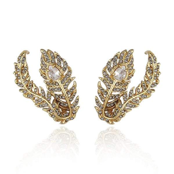 Brinco Claudia Arbex pavão cristais ouro vintage