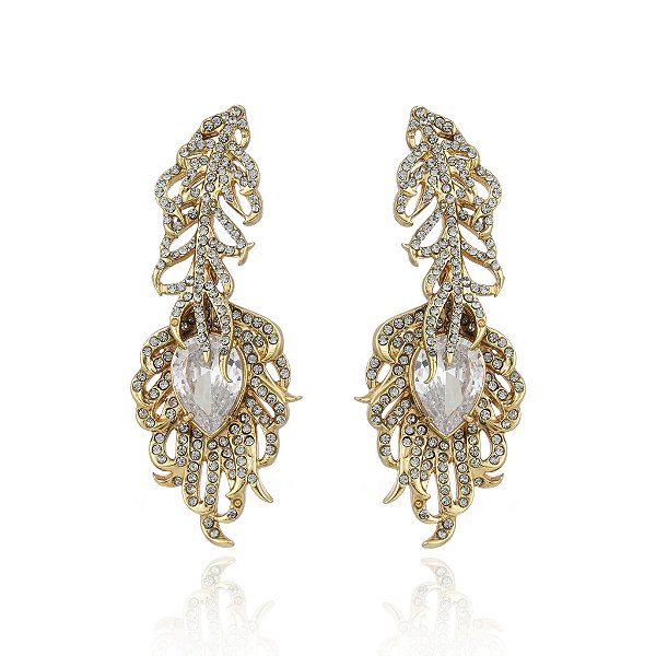 Brinco Claudia Arbex pavão cristais ouro vintage