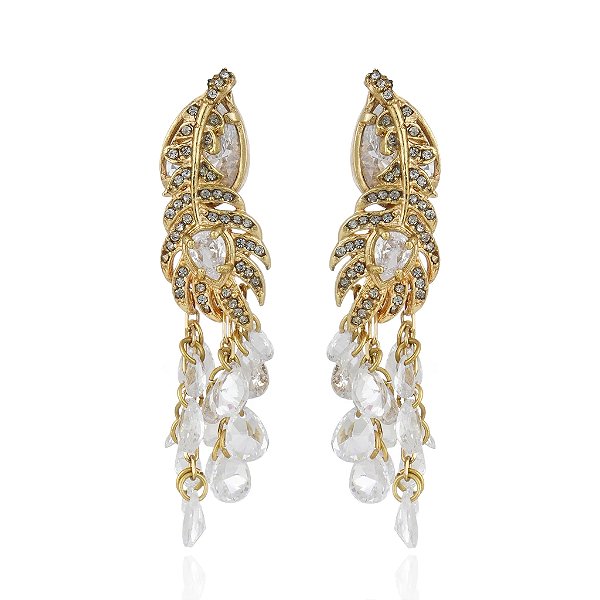 Brinco Claudia Arbex pavão cristais ouro vintage