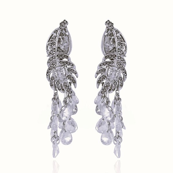 Brinco Claudia Arbex pavão cristais prata vintage