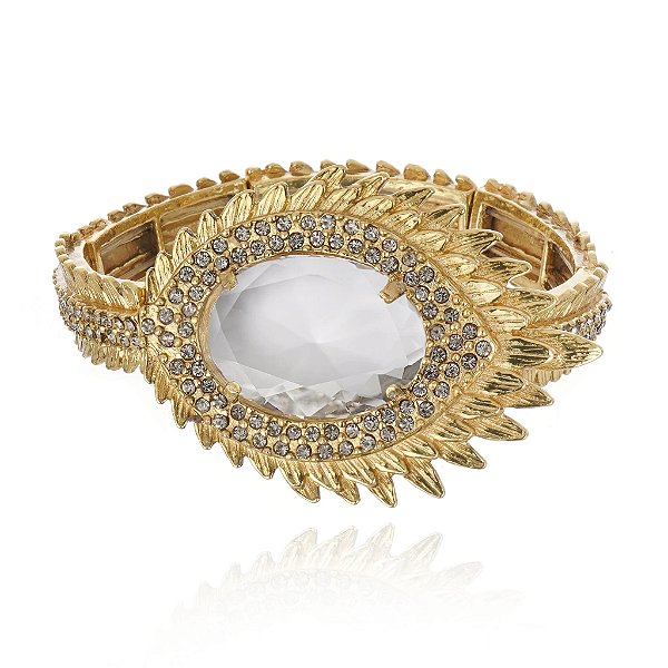 Puseira Claudia Arbex pavão cristais ouro vintage