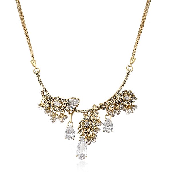 Colar Claudia Arbex pavão cristais ouro vintage