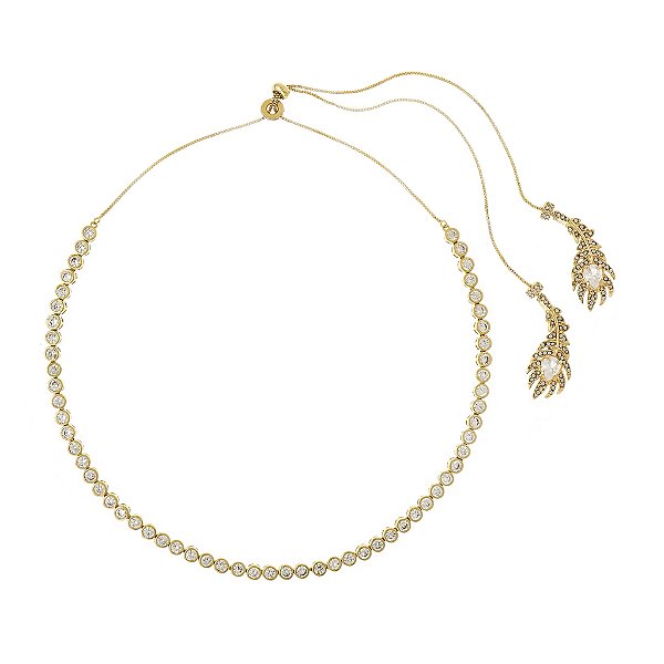 Colar Claudia Arbex gravatinha pavão cristais ouro vintage