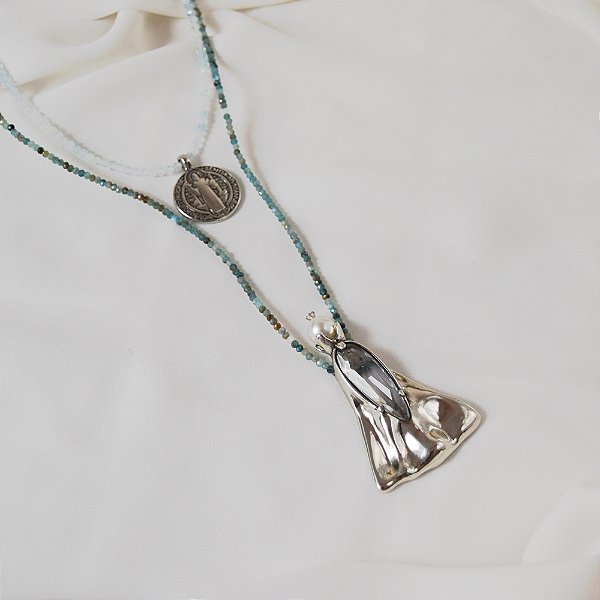 Colar duplo Camila Klein Nossa Senhora Aparecida prata velho