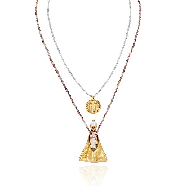 Colar duplo Camila Klein Nossa Senhora Aparecida ouro velho