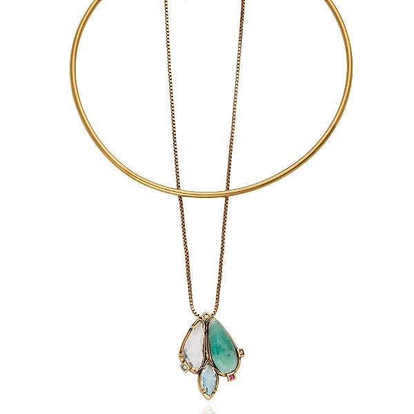 Colar duplo Camila Klein quartzo verde ouro velho