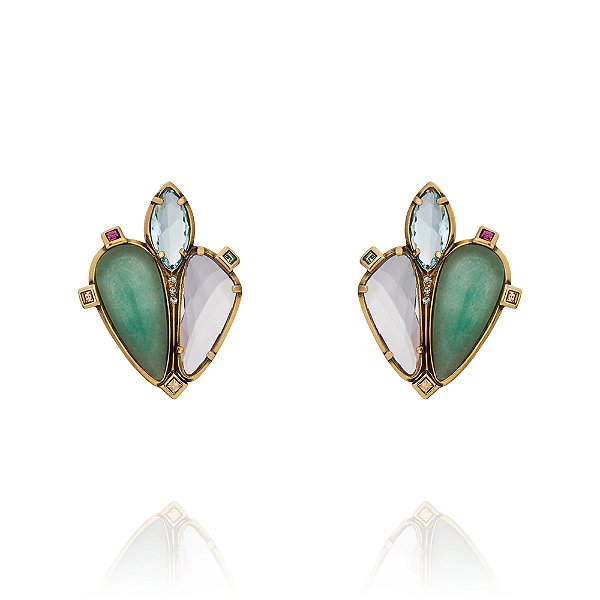 Brinco Camila Klein quartzo verde ouro velho