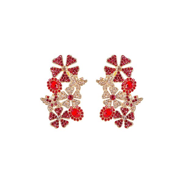 Brinco Leticia Sarabia flor e borboleta mix vermelho dourado B9175