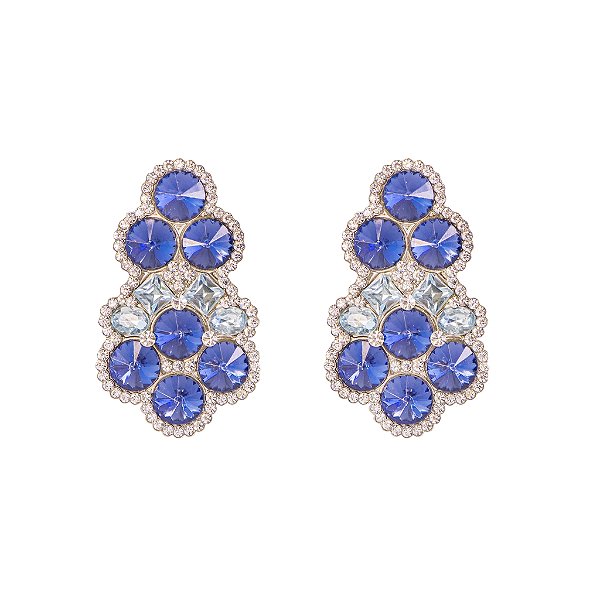 Brinco Leticia Sarabia cristais rivoli mix azul marinho prateado B9169