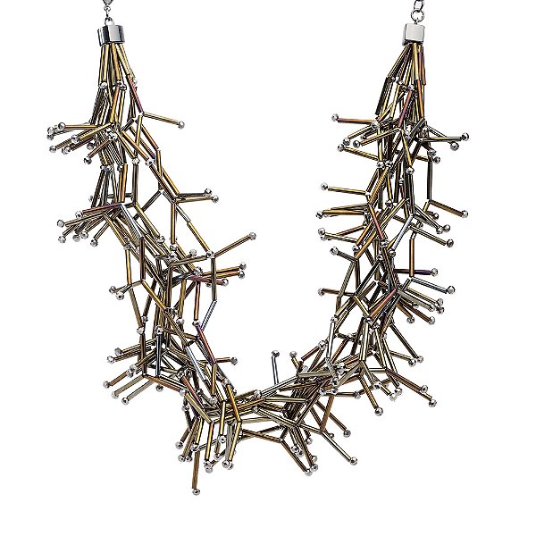 Colar Lita Raies canutilhos grafite semijoia