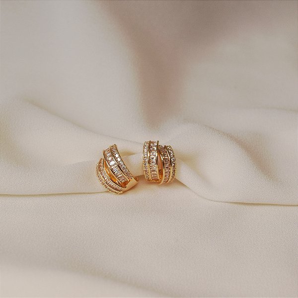 Brinco argolinha zircônia ouro semijoia