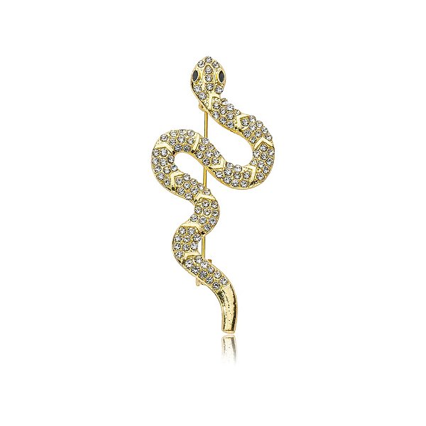 Broche serpente cristais ouro semijoia