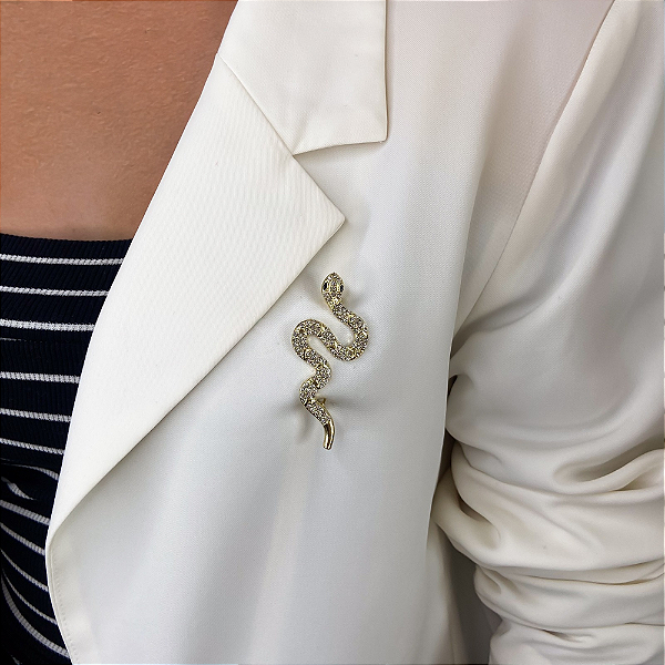 Broche serpente cristais ouro semijoia