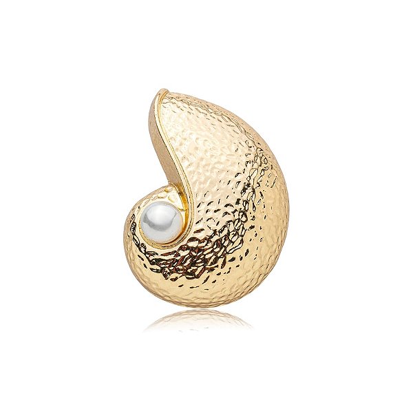 Broche concha pérola ouro semijoia
