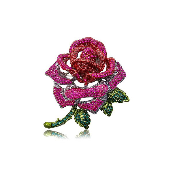 Broche rosa cristais semijoia