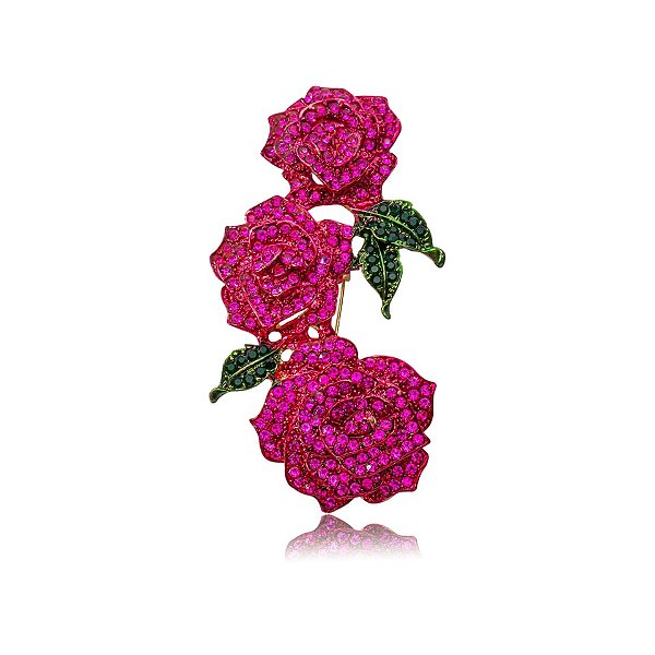 Broche rosas cristais semijoia