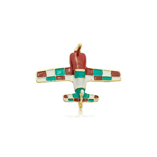 Broche avião monomotor resinado vermelho com verde