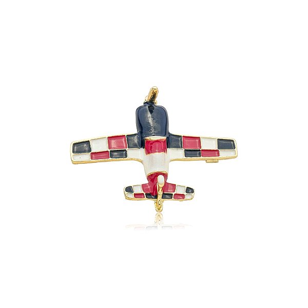 Broche avião monomotor resinado azul marinho com vermelho