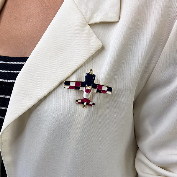 Broche avião monomotor resinado azul marinho com vermelho